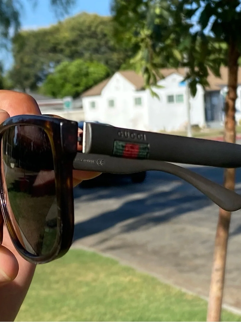 Gucci Men’s Dark Tortoise Frame Sunglasses with Gray Temples